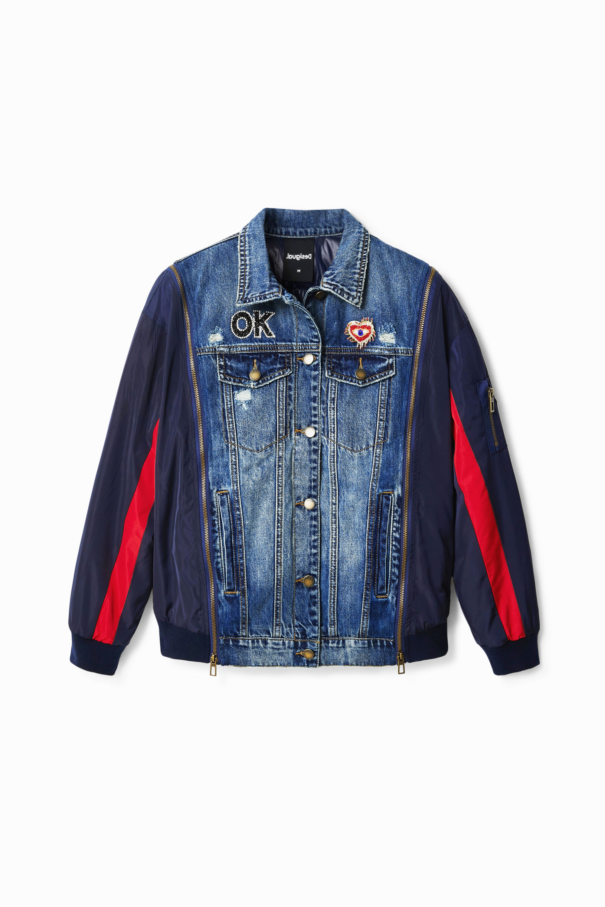 Oversize hybrid denim bomber jacket - BLUE - S