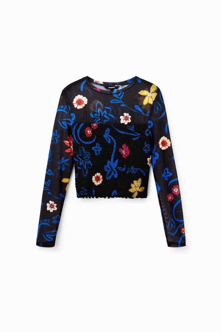 Kort slim fit T-shirt met bloemen