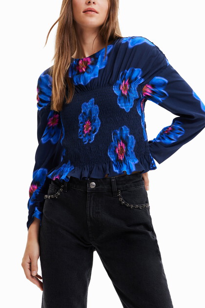 Blouse froncée fleurs