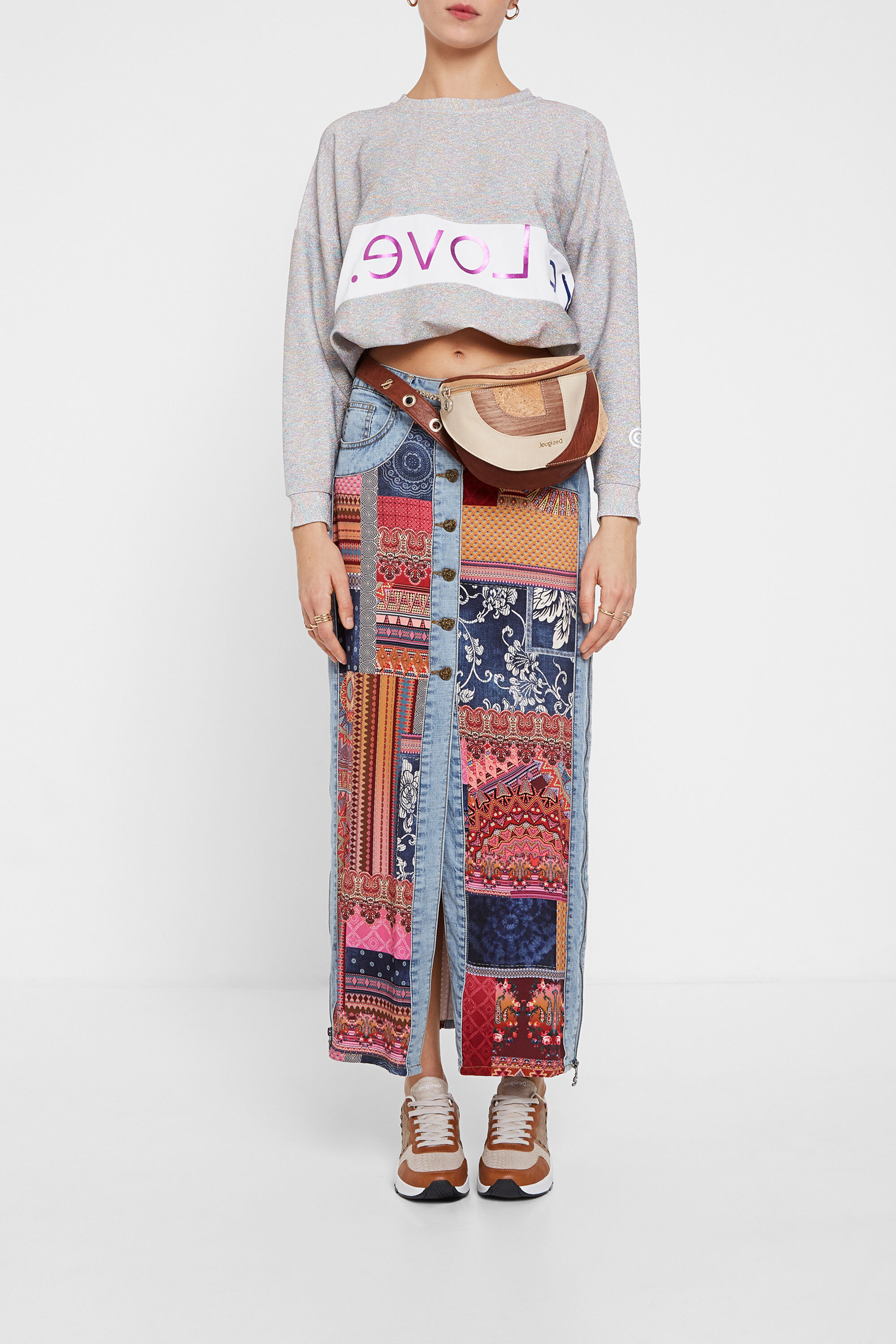 Jupe mi longue en jean transformable