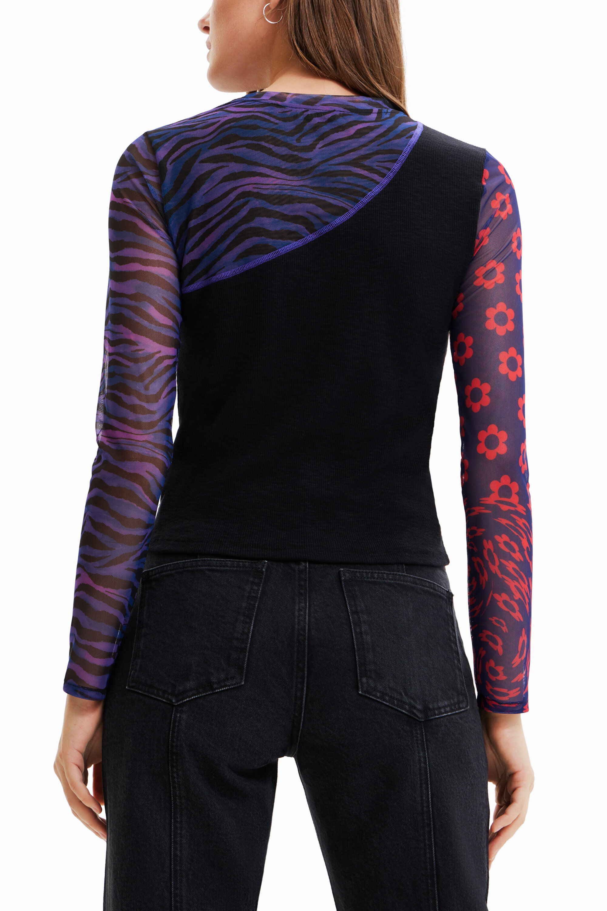 Desigual Patchwork Tulle T-shirt With Message In Blue