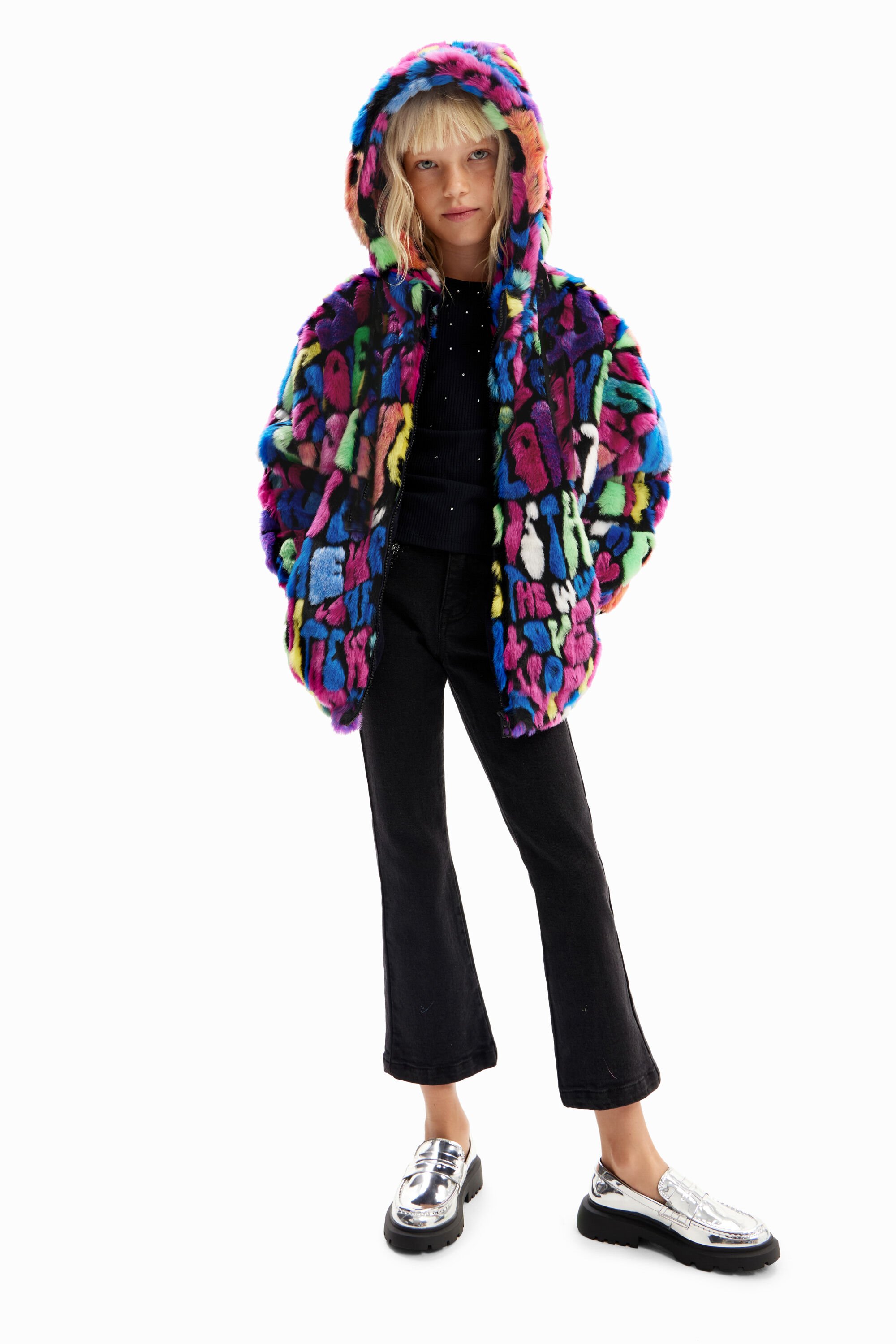 Multicolour fur-effect jacket