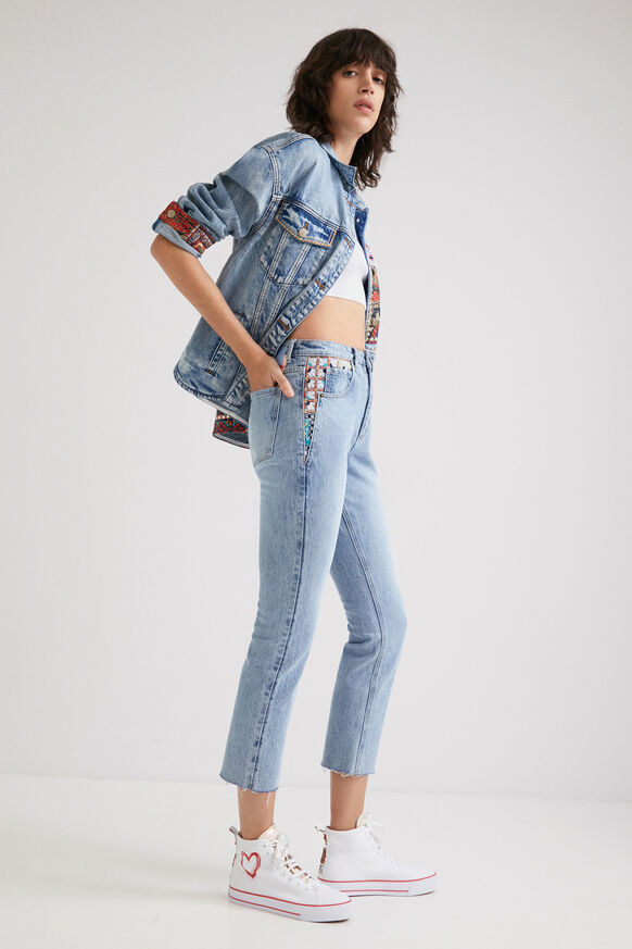 Straight cropped motif jeans | Desigual