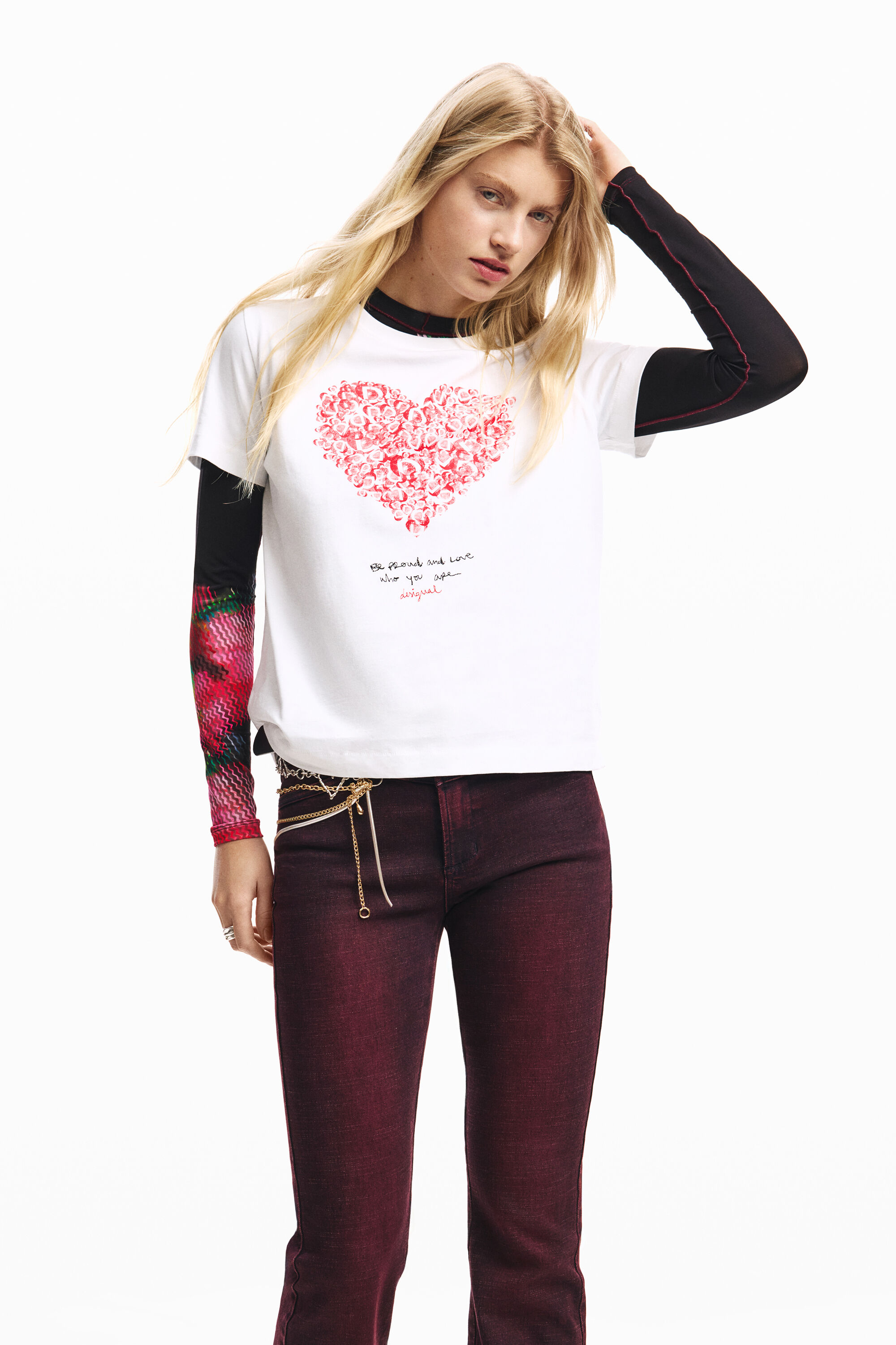 Desigual T-shirt met korte mouwen en hart - WHITE