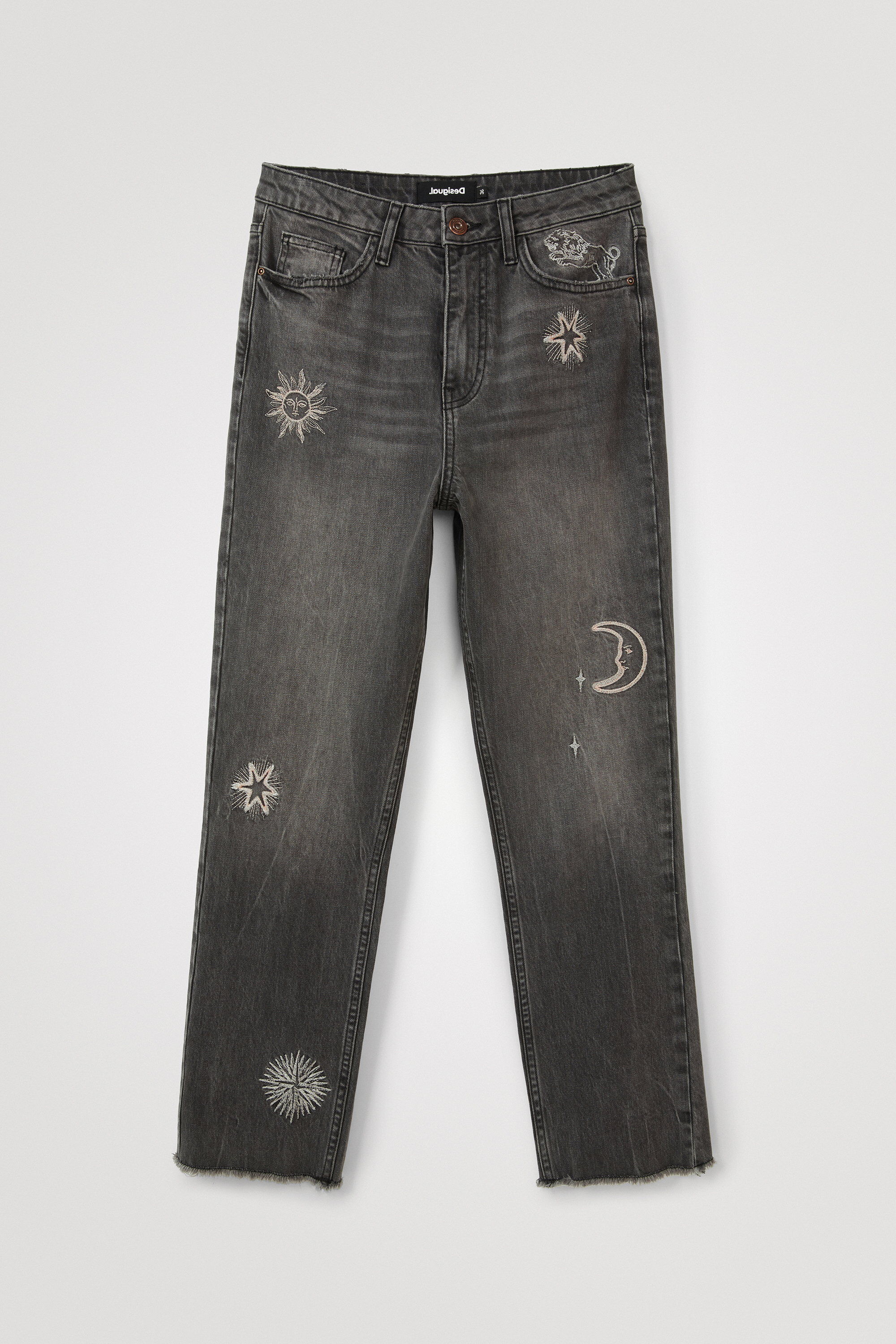 Desigual Straight Cropped Cosmic Jeans In Black
