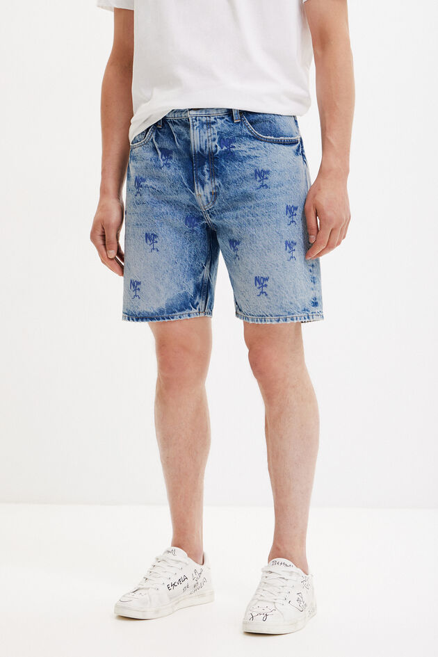 Washed-effect denim Bermuda shorts