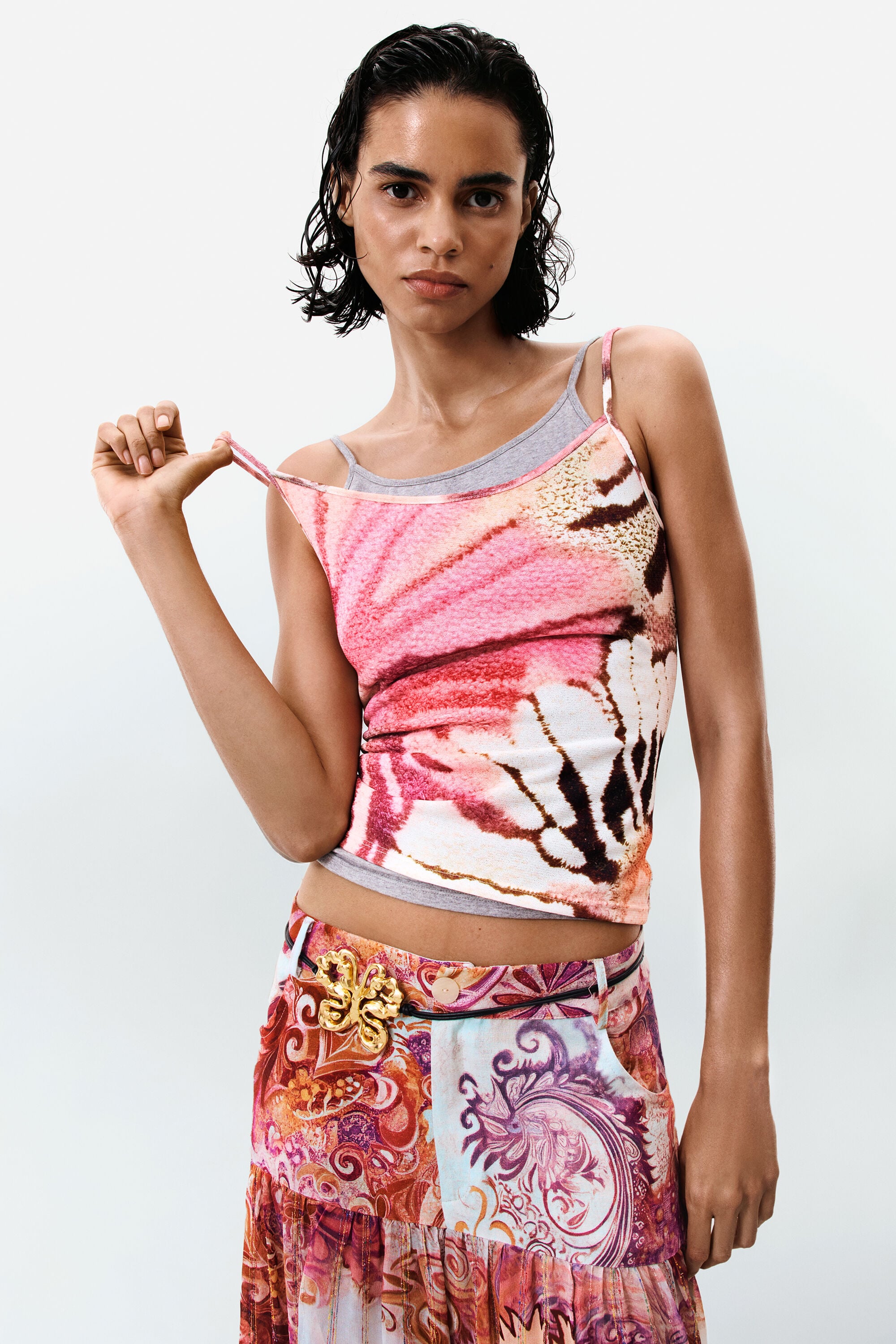 Desigual Donna Material Finishes Maglietta A Maniche Corte Stampata Extra Grande