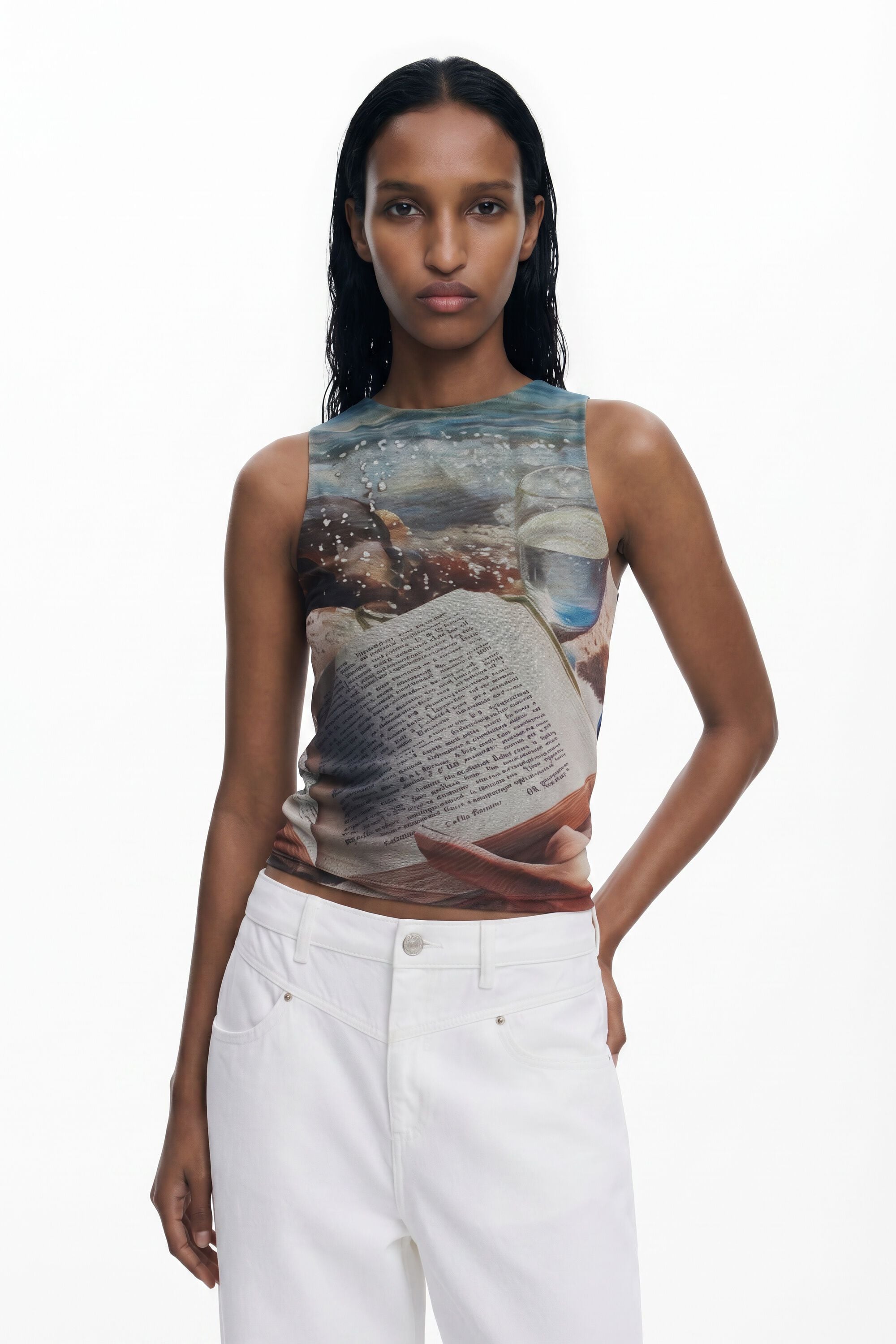 Desigual, Camiseta sin mangas libro, Poliester, MarróN