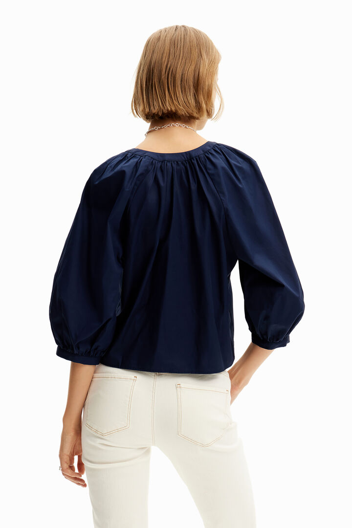 V-neck poplin blouse