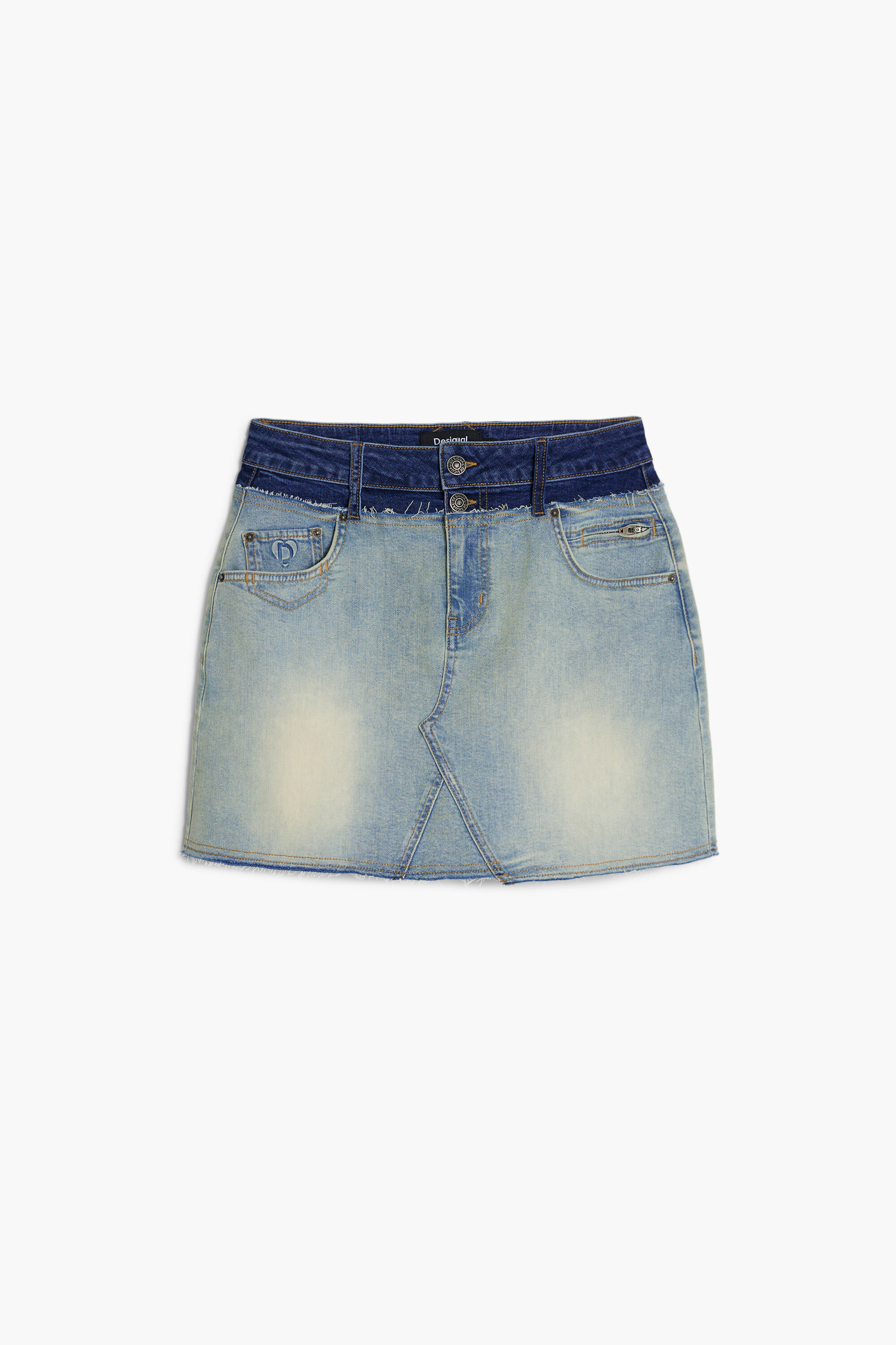 Desigual, Falda vaquera doble cintura, Algodon, Azul