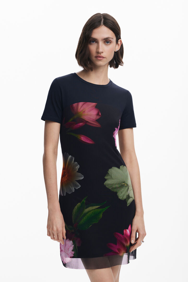 Short dress with combined flowers | Desigual