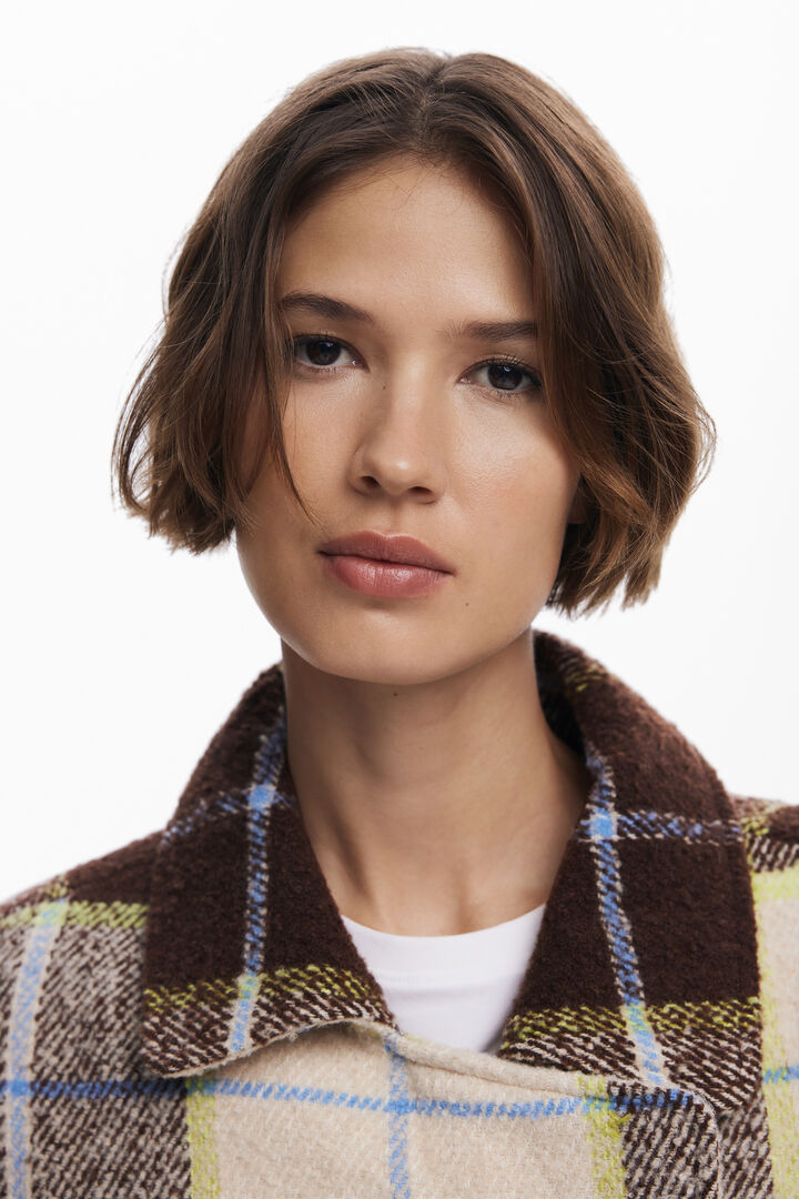 Manteau court croisé à carreaux | Desigual