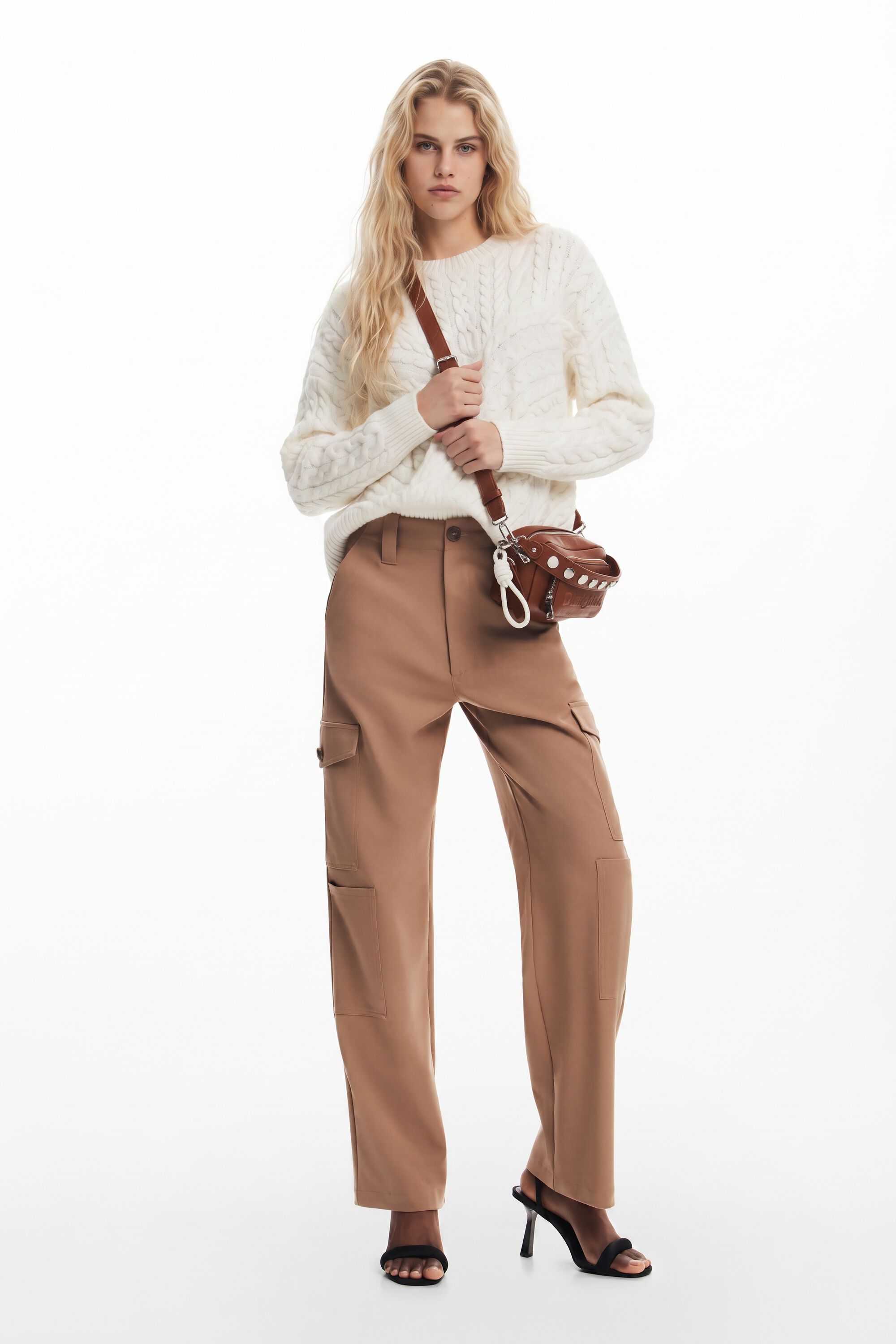 Herringbone detail sweater - WHITE - L