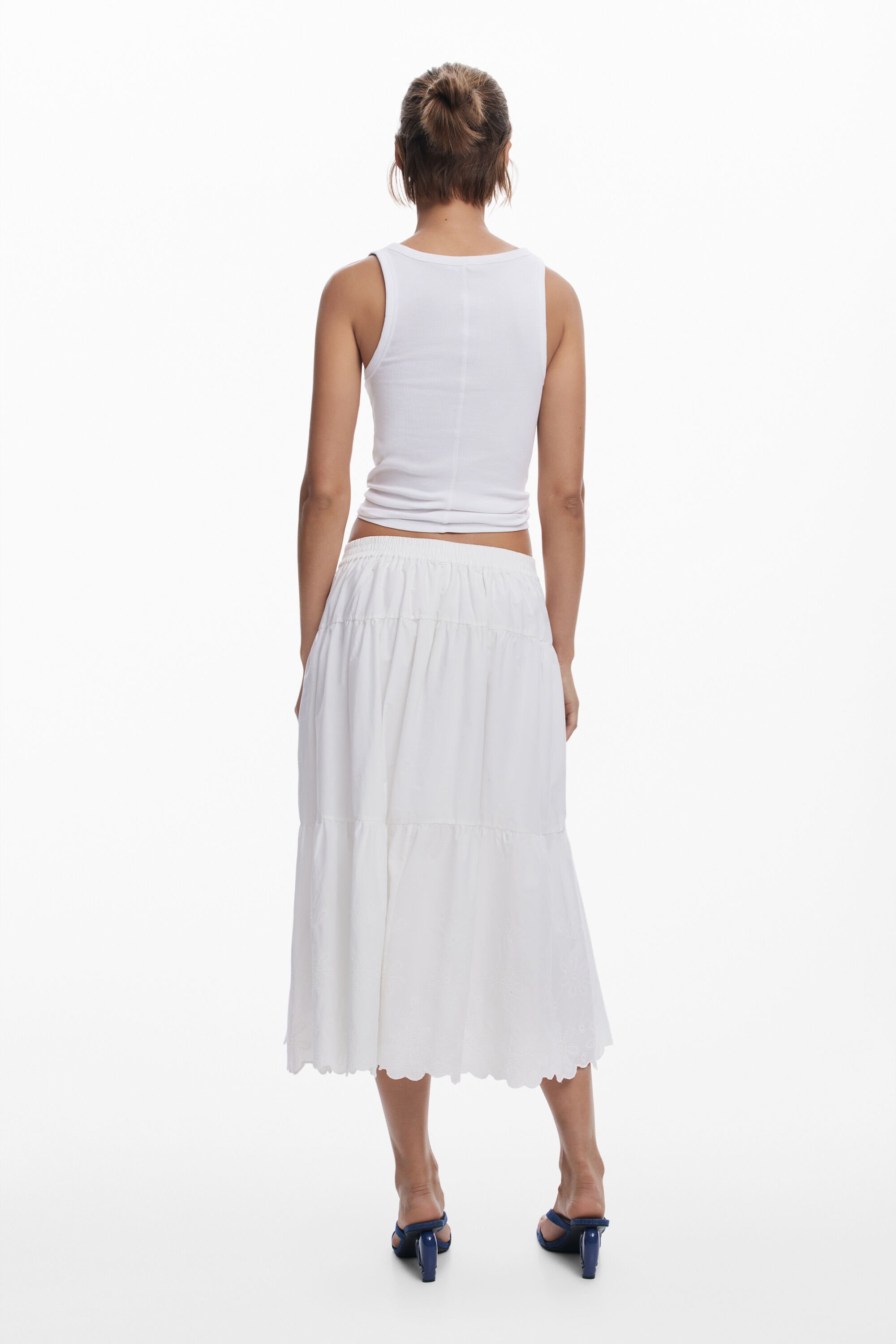 Desigual Embroidered Cotton Midi Skirt In White