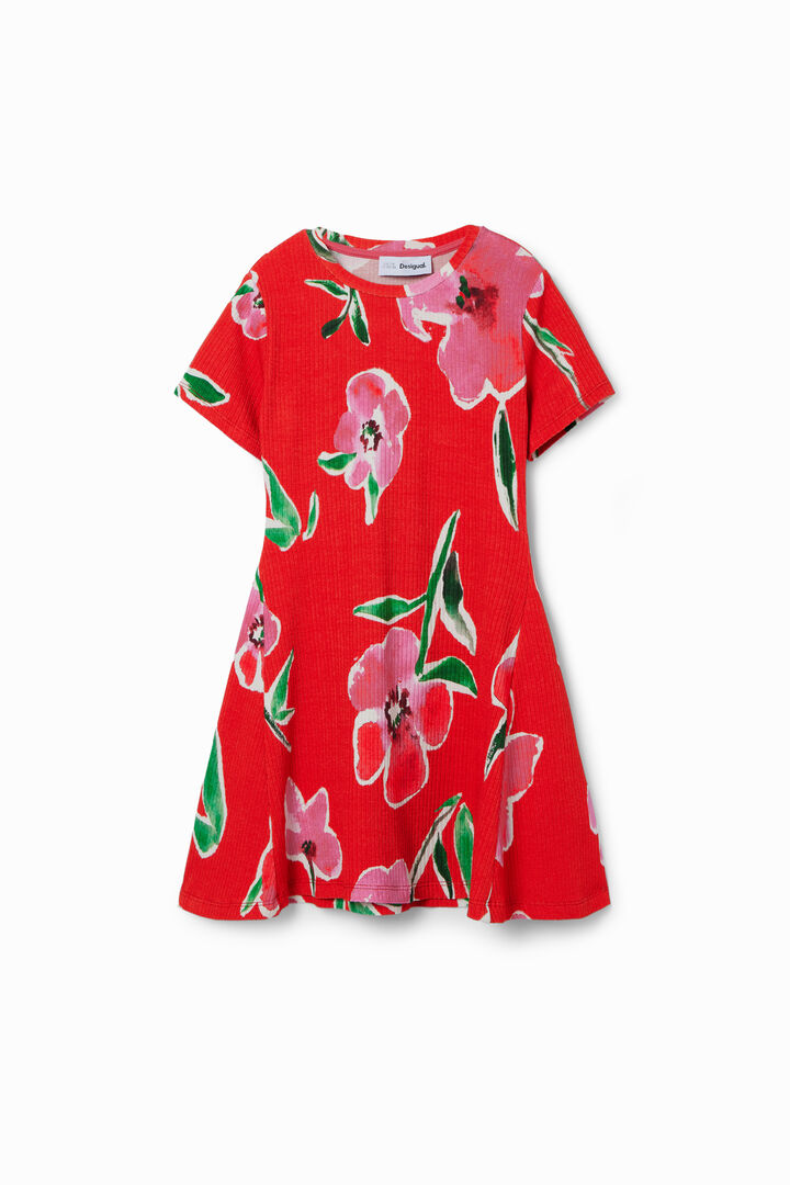 Vestido corto canalé flores | Desigual