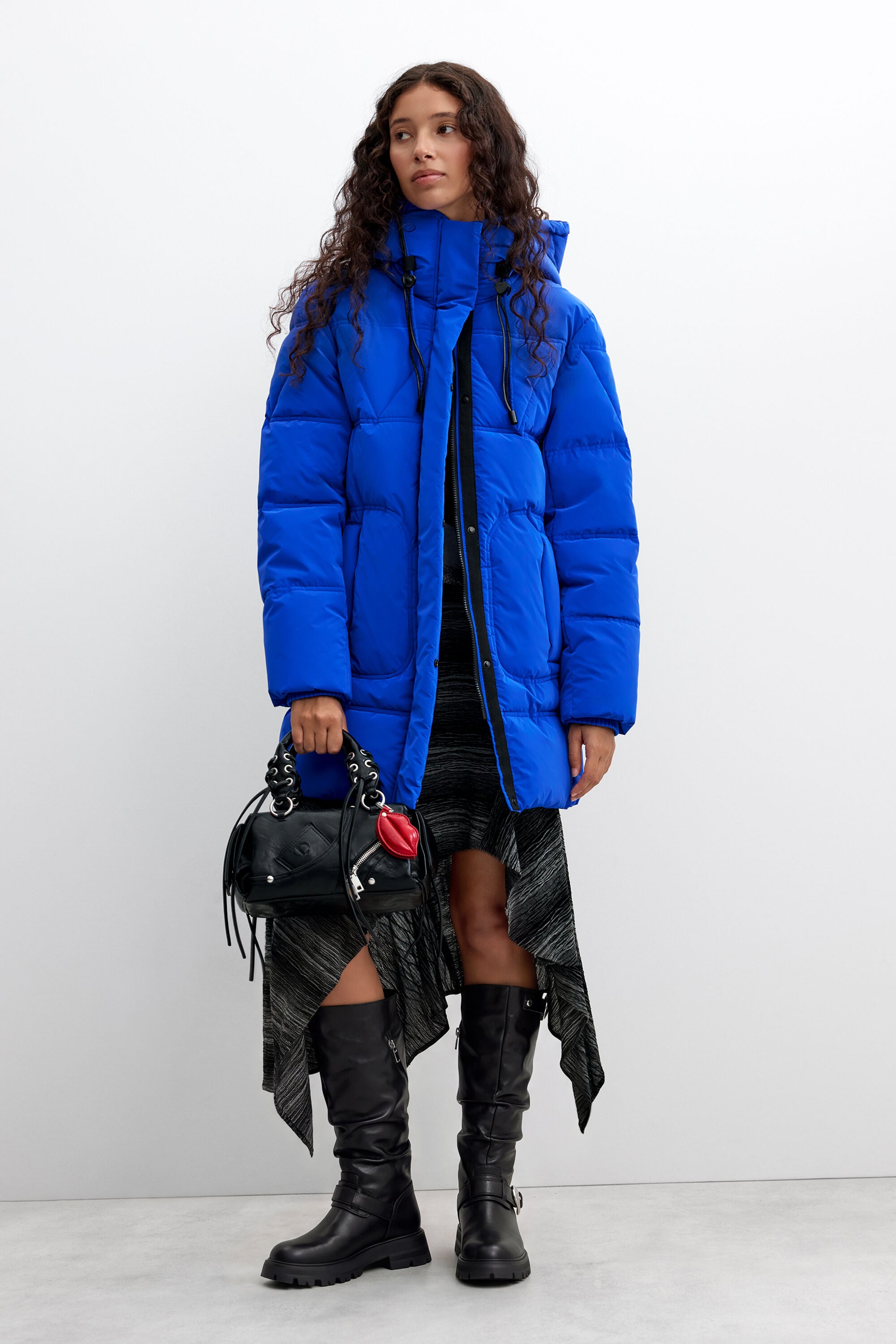 Lange gewatteerde jas - BLUE - M