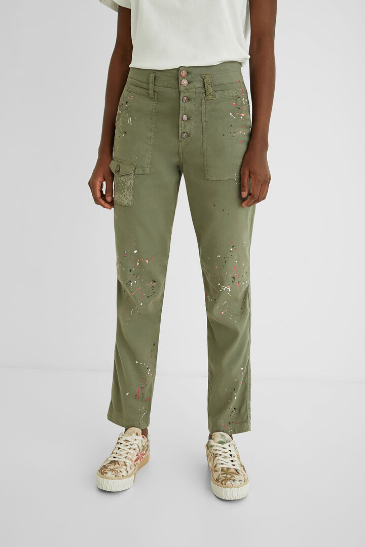 Comfort fit trousers paint stains | Desigual
