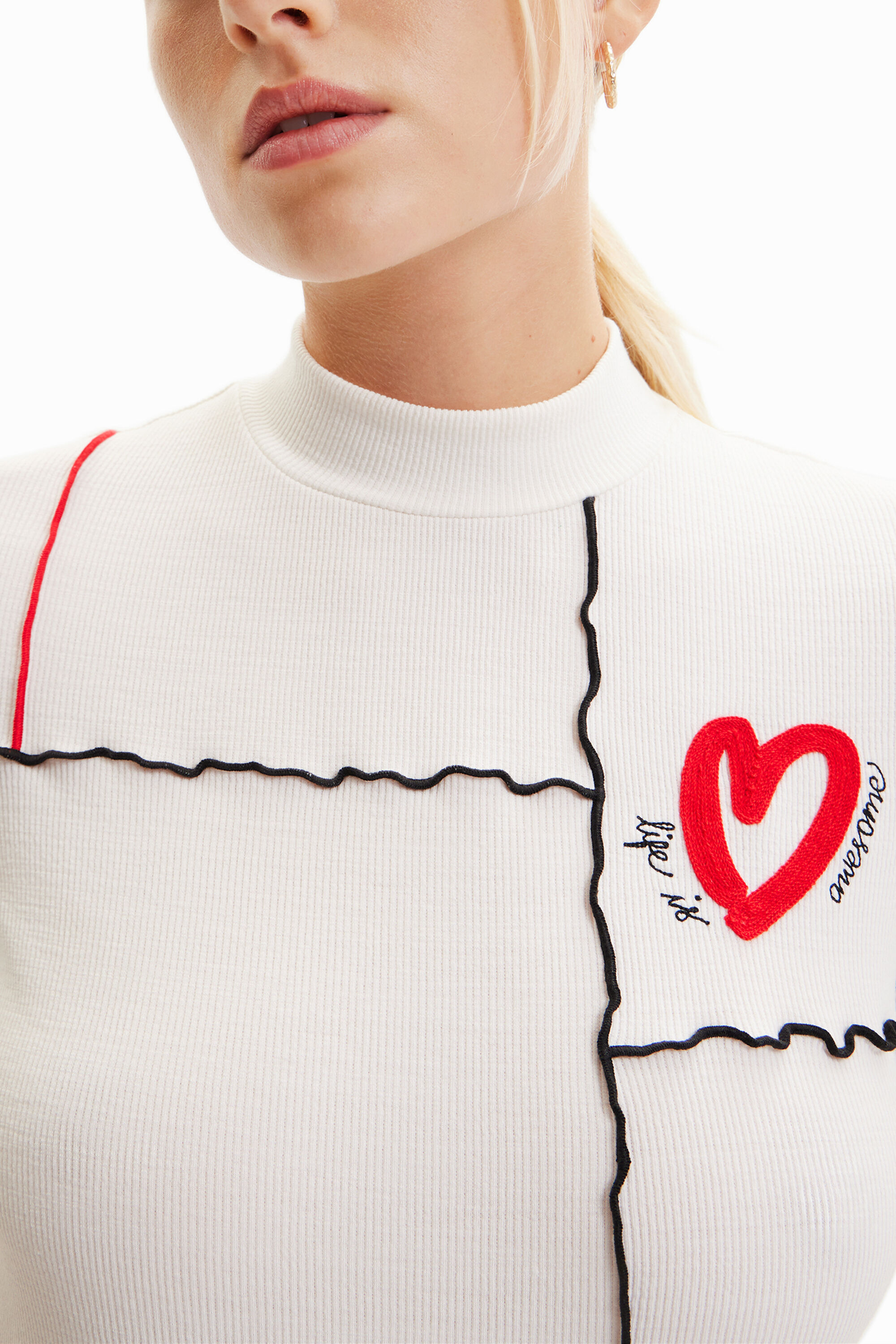 Short ribbed patchwork T-shirt