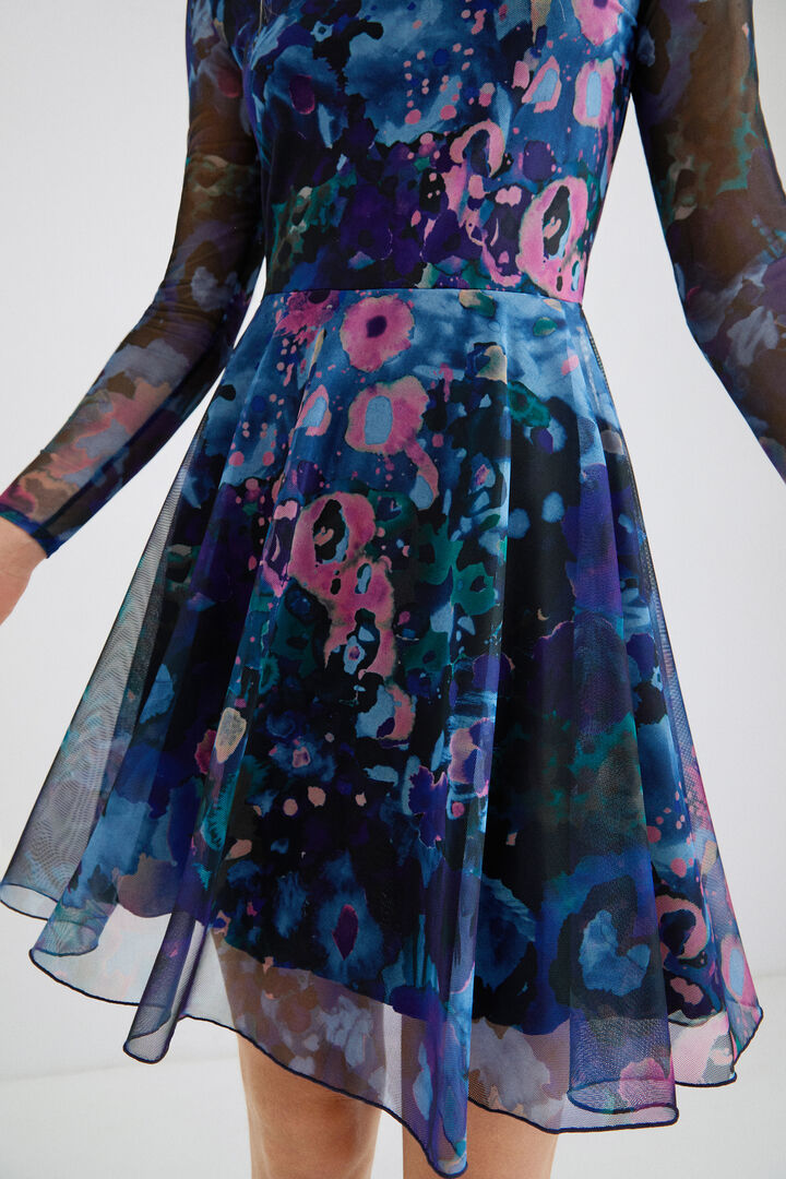 Korte wijd uitlopende jurk met print | Desigual