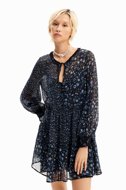 Short floral chiffon dress
