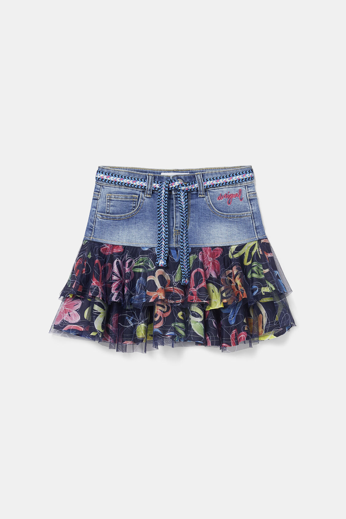 Denim mini-skirt flounces Desigual.com