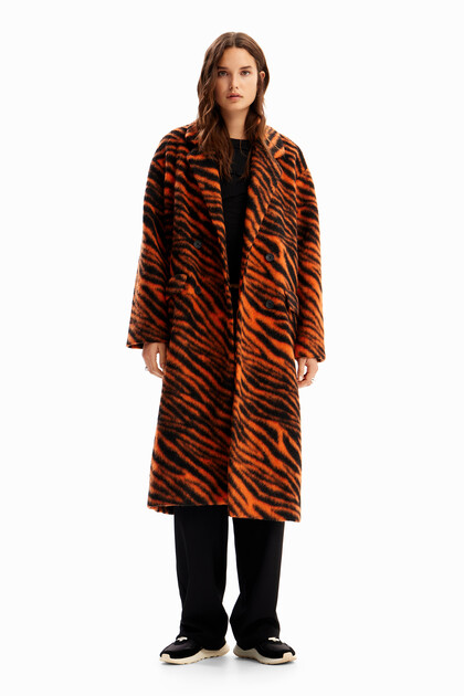Long tiger print wool coat