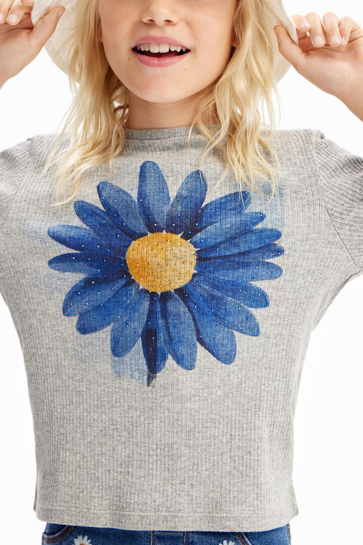 Ribbed T-shirt with flower illustration | Desigual