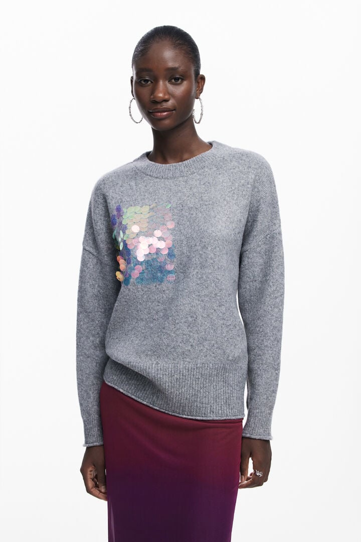 Grauer Pullover mit Schuppenmuster
