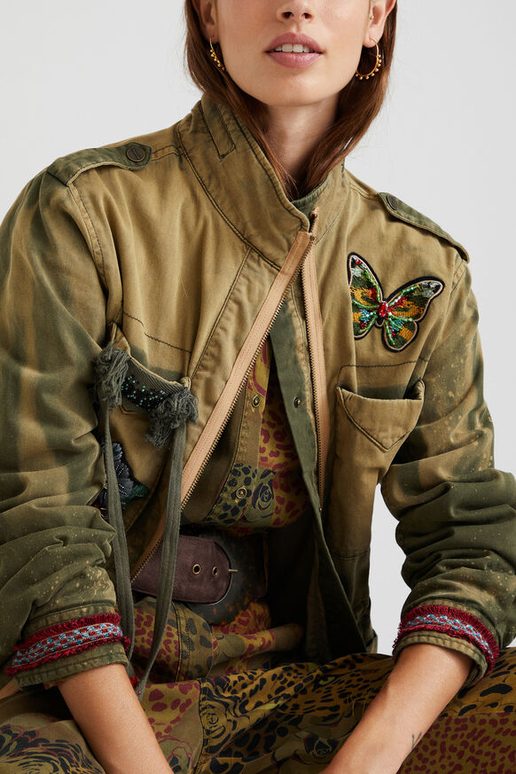 Military Parka Embroidered Butterfly Desigual Com
