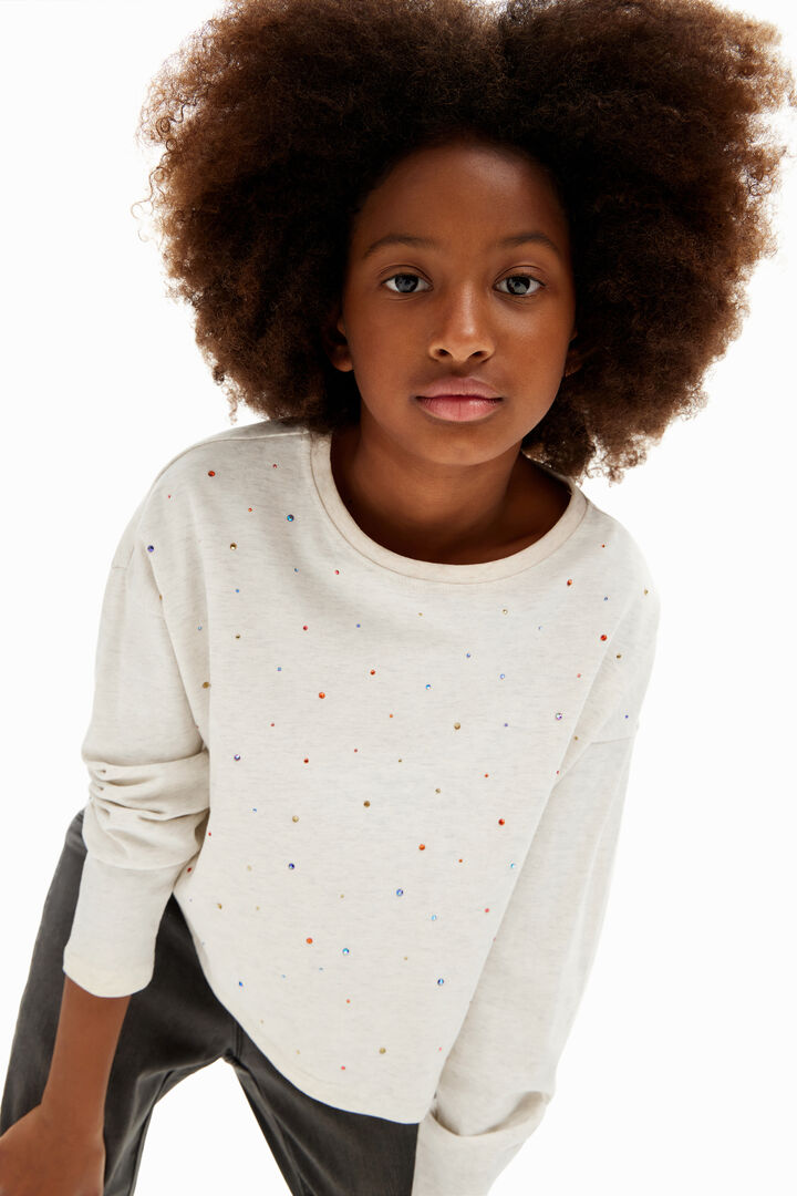 Long-sleeve polka dot T-shirt