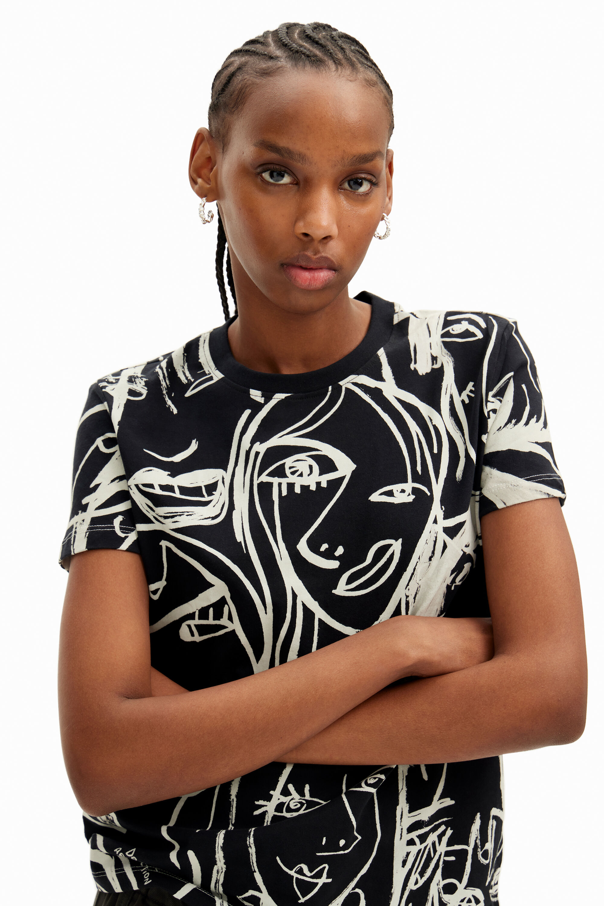 Shop Desigual Contrasting Face T-shirt In Black