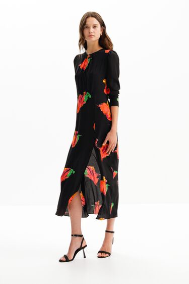 Long floral slit dress | Desigual