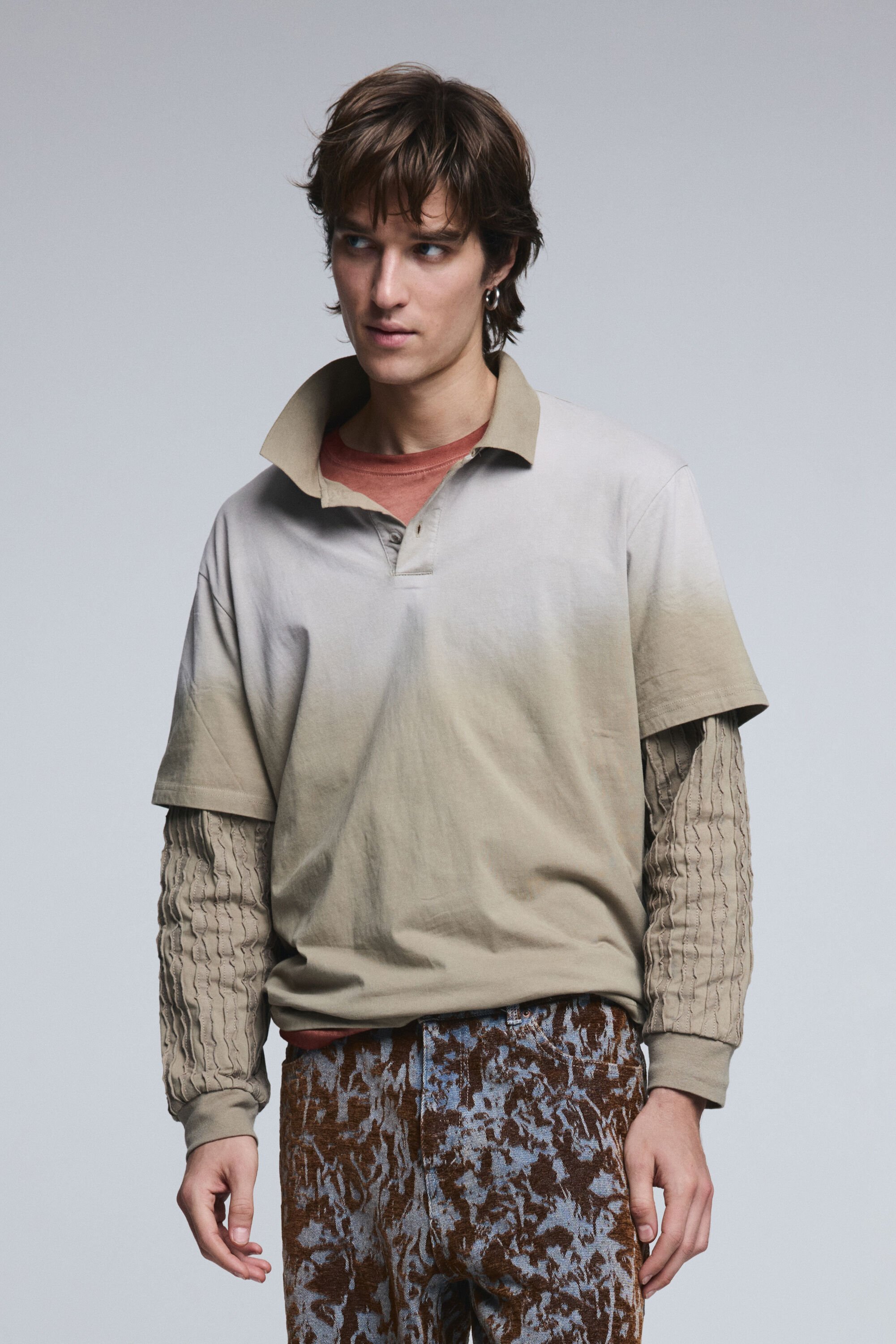 Desigual Poloshirt met dubbele lange mouwen - BROWN