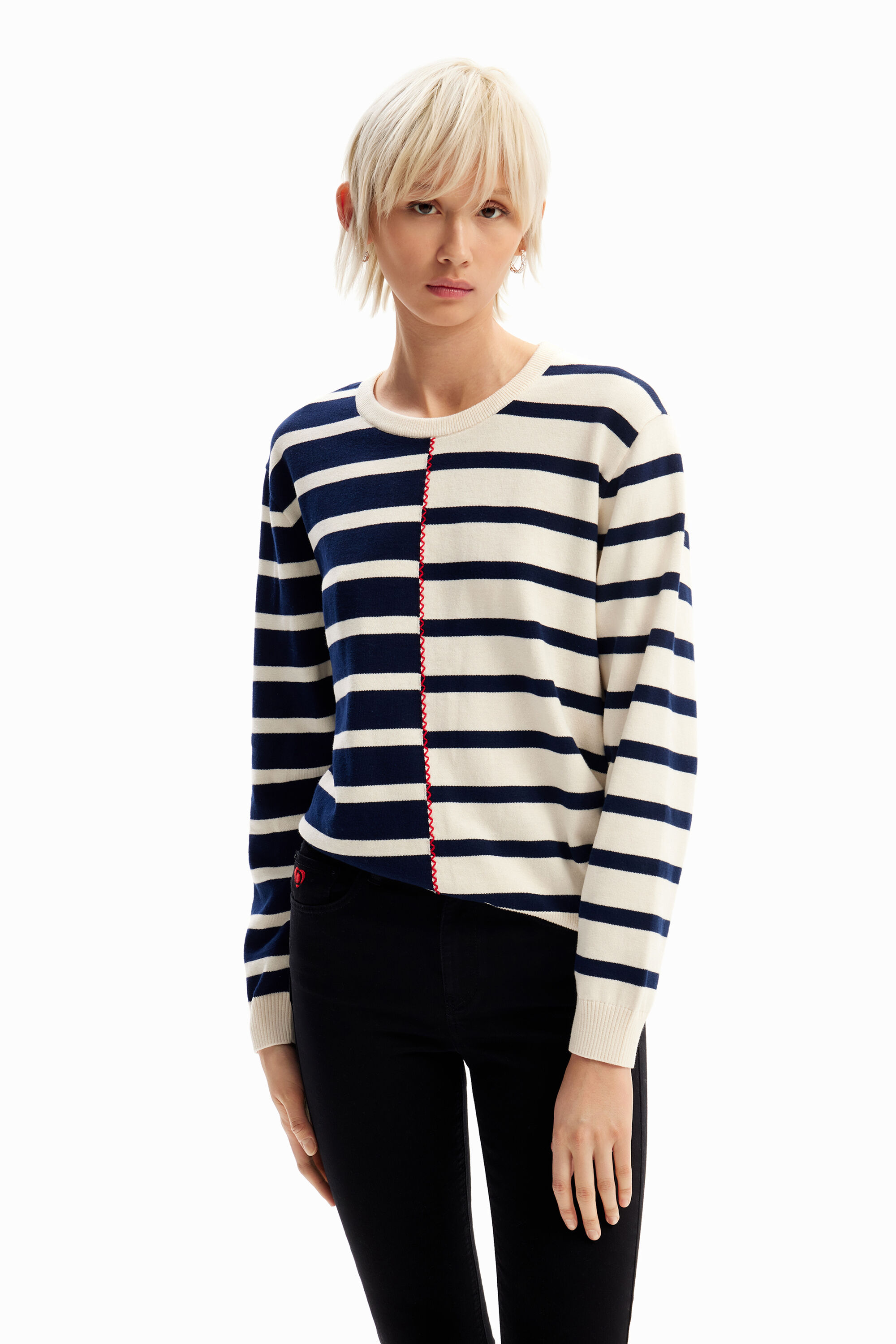 Zigzag stripe pullover - WHITE - S