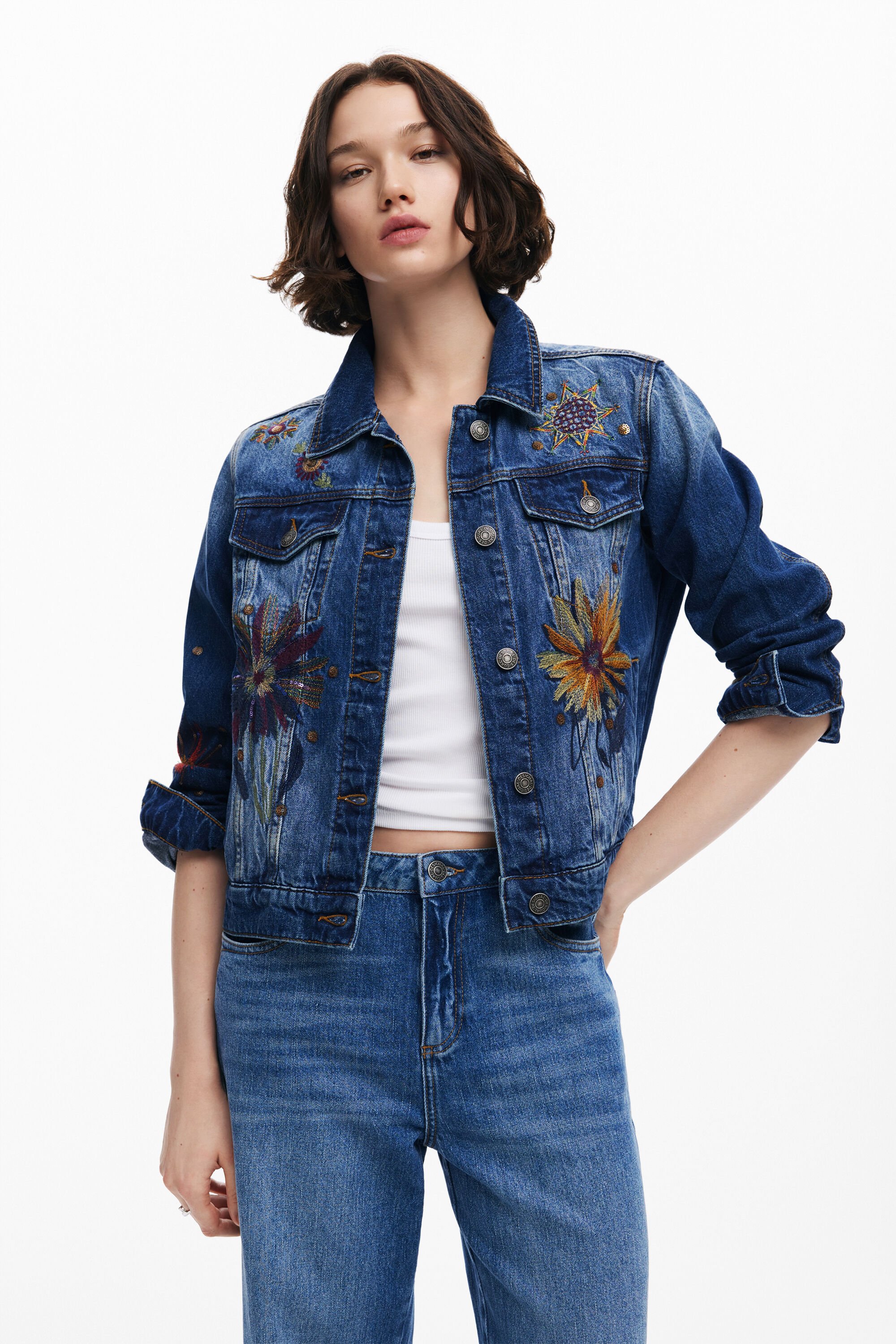 Veste en jean trucker a fleurs pour femme I Desigual