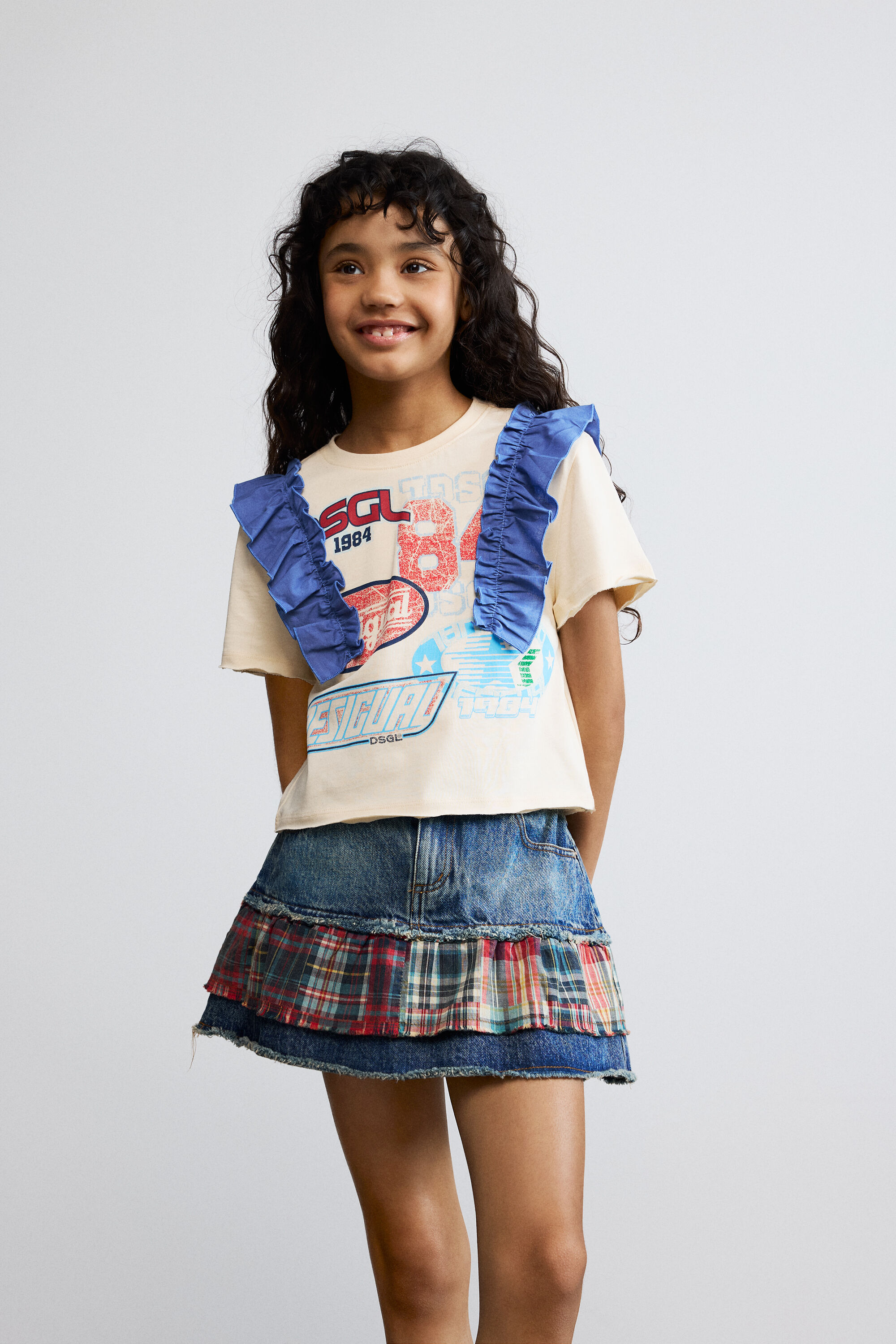 Bedrukte T-shirt met ruches - WHITE - 5/6