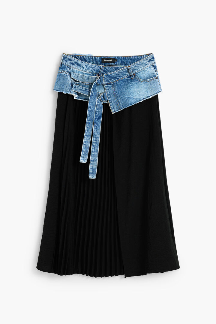 Jupe longue pliss&eacute;e en denim