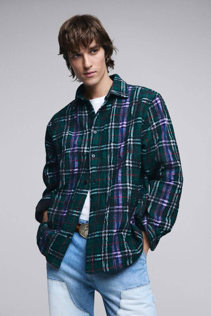 Long-sleeve checkered shirt with zipper