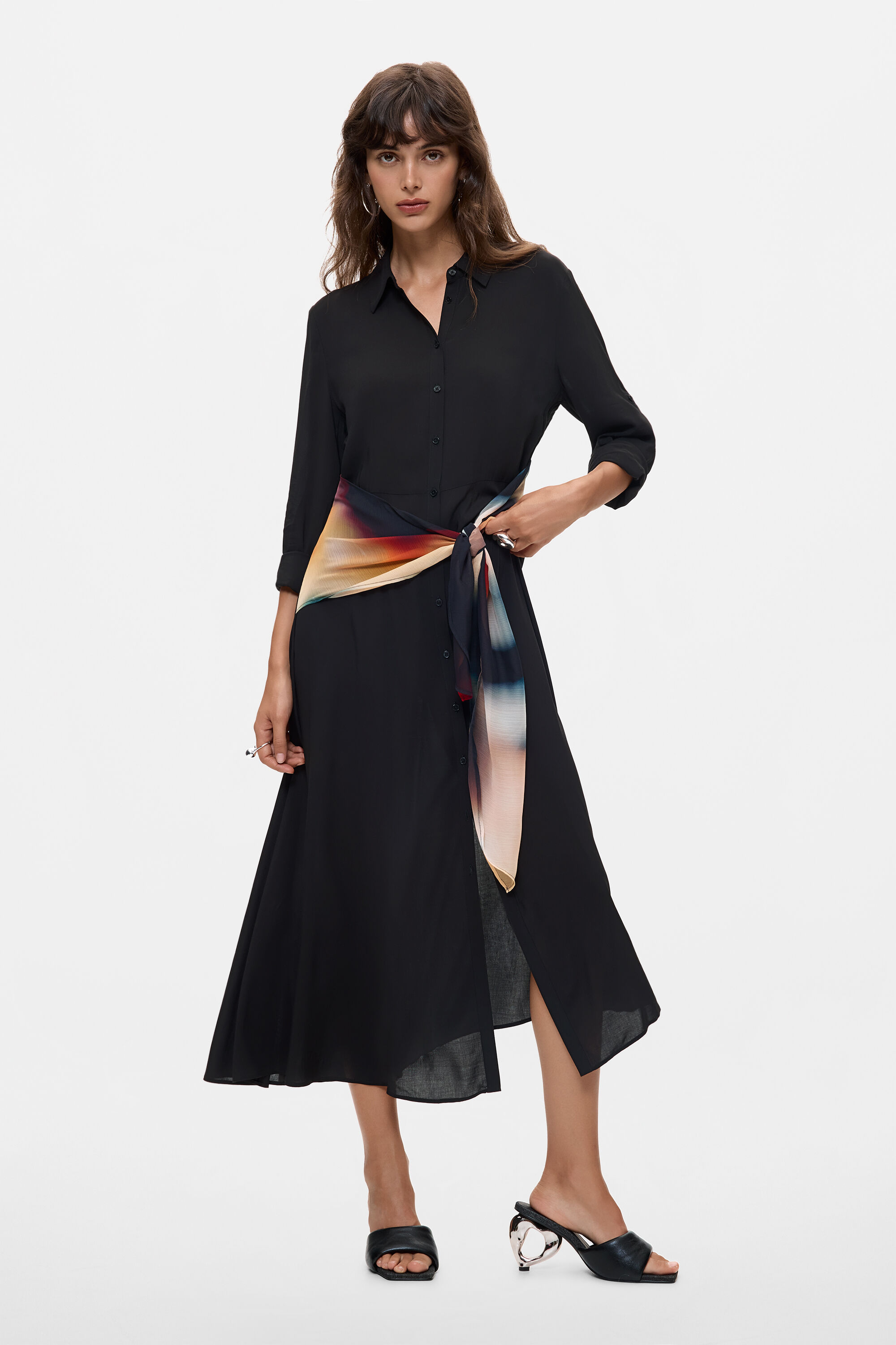 Desigual, Vestido Midi Camisero, Mujer, Viscosa, Negro
