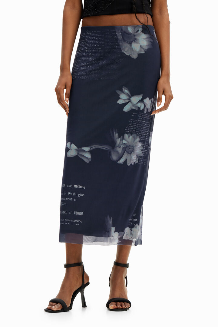 Tulle newspaper midi skirt | Desigual