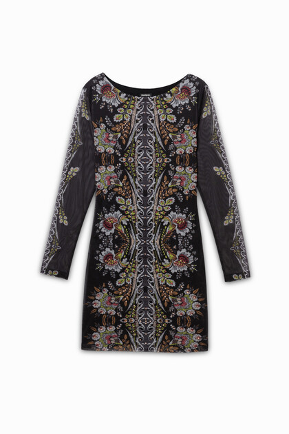 Short dress with sheer sleeves Designed by M. Christian Lacroix