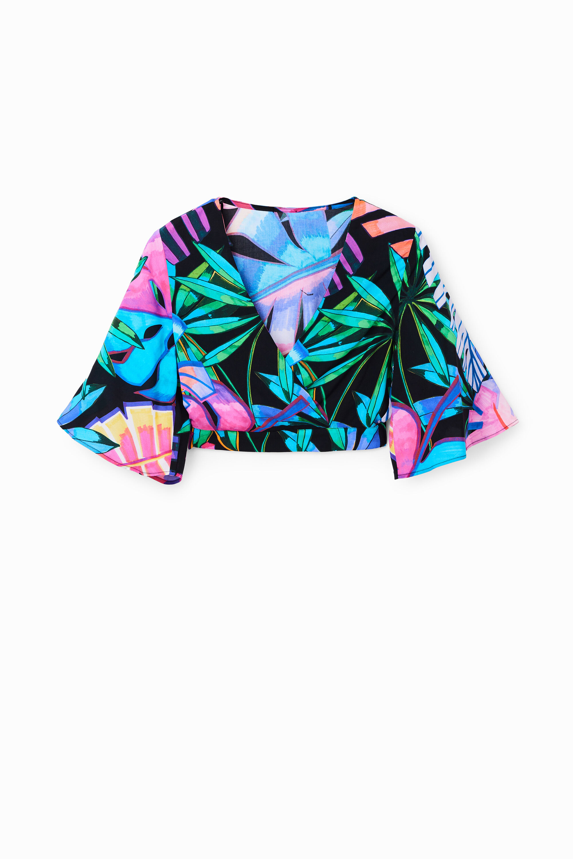 Tropical wrap crop top