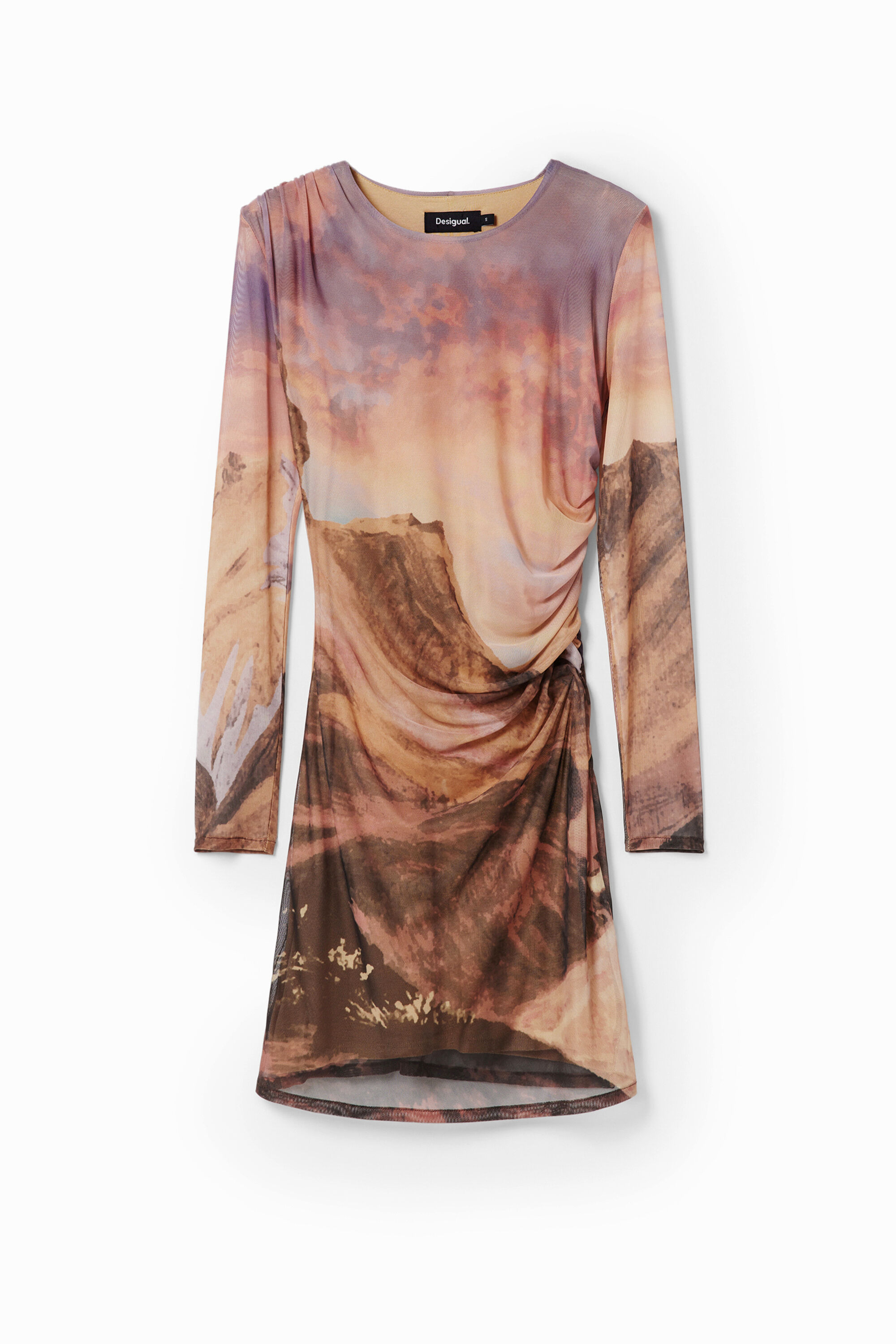 Desigual Slim Landscape Mini Dress In Material Finishes