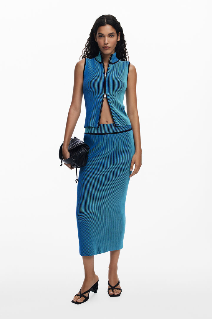 Striped midi pencil skirt
