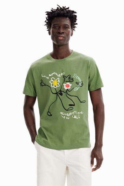 Camiseta caqui flores