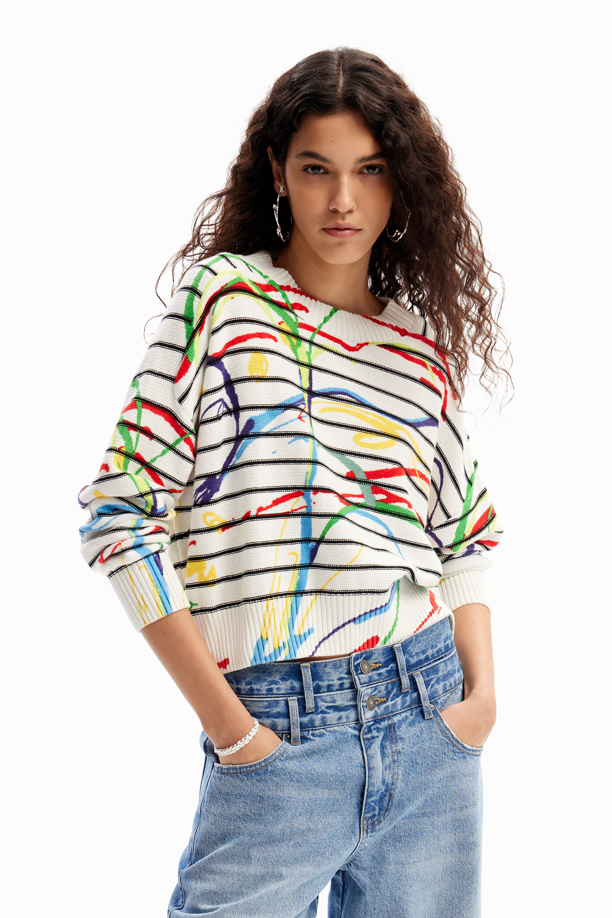 Desigual Short striped arty pullover