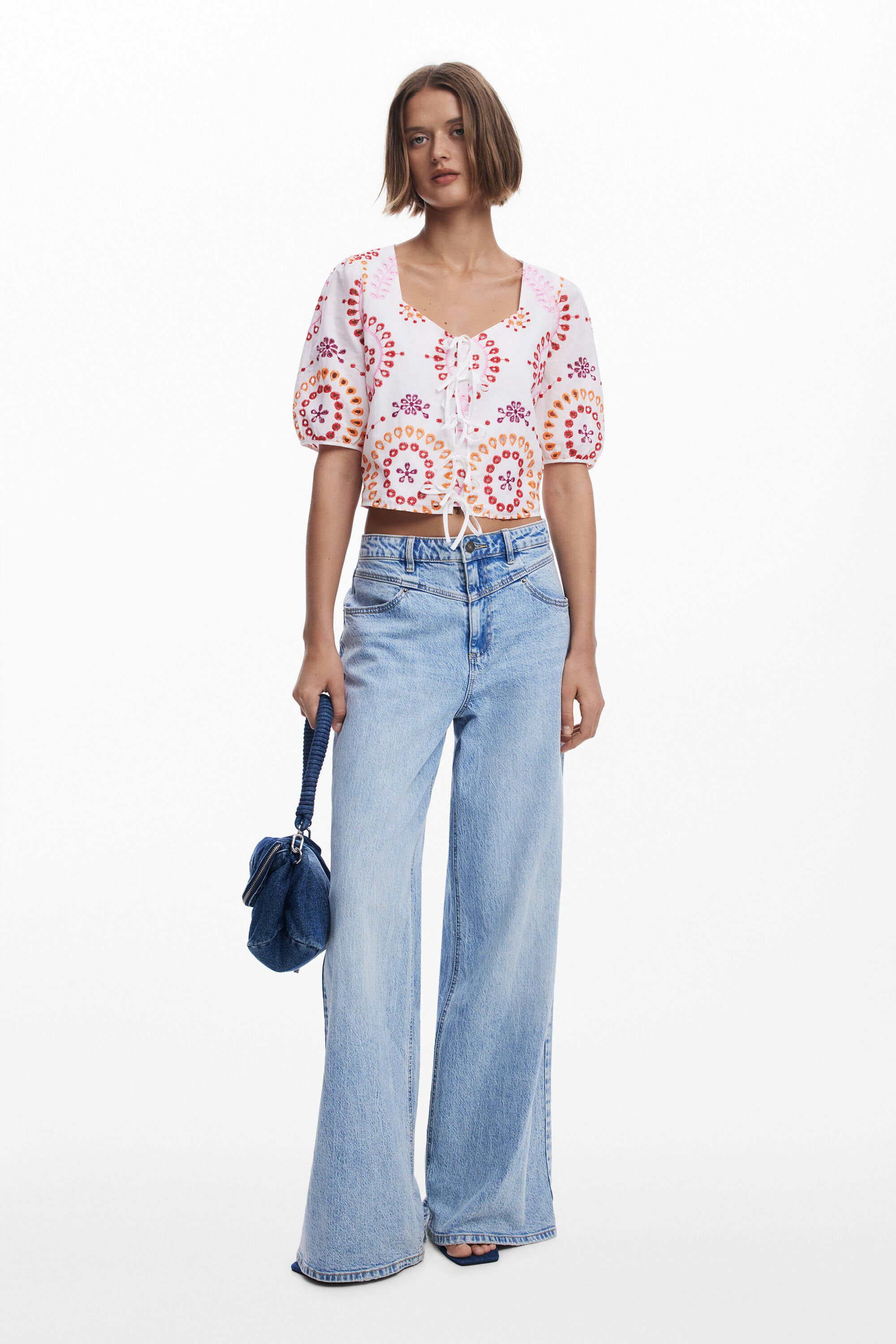 Desigual Embroidered Cotton Crop Top In Material Finishes
