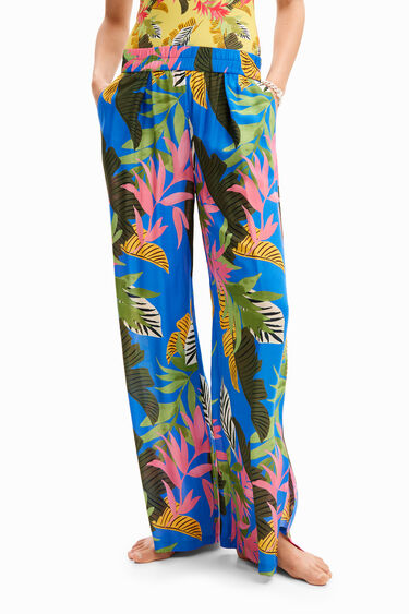 Spodnie wide leg w tropikalny deseń | Desigual