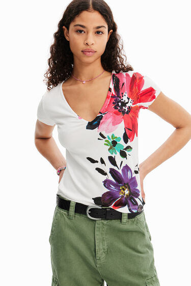 Camiseta canalé flores | Desigual