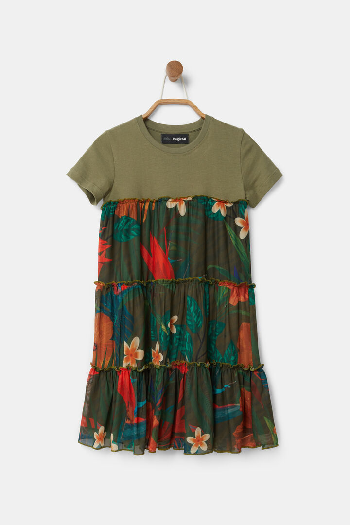 Vestido camisetero volantes flores | Desigual